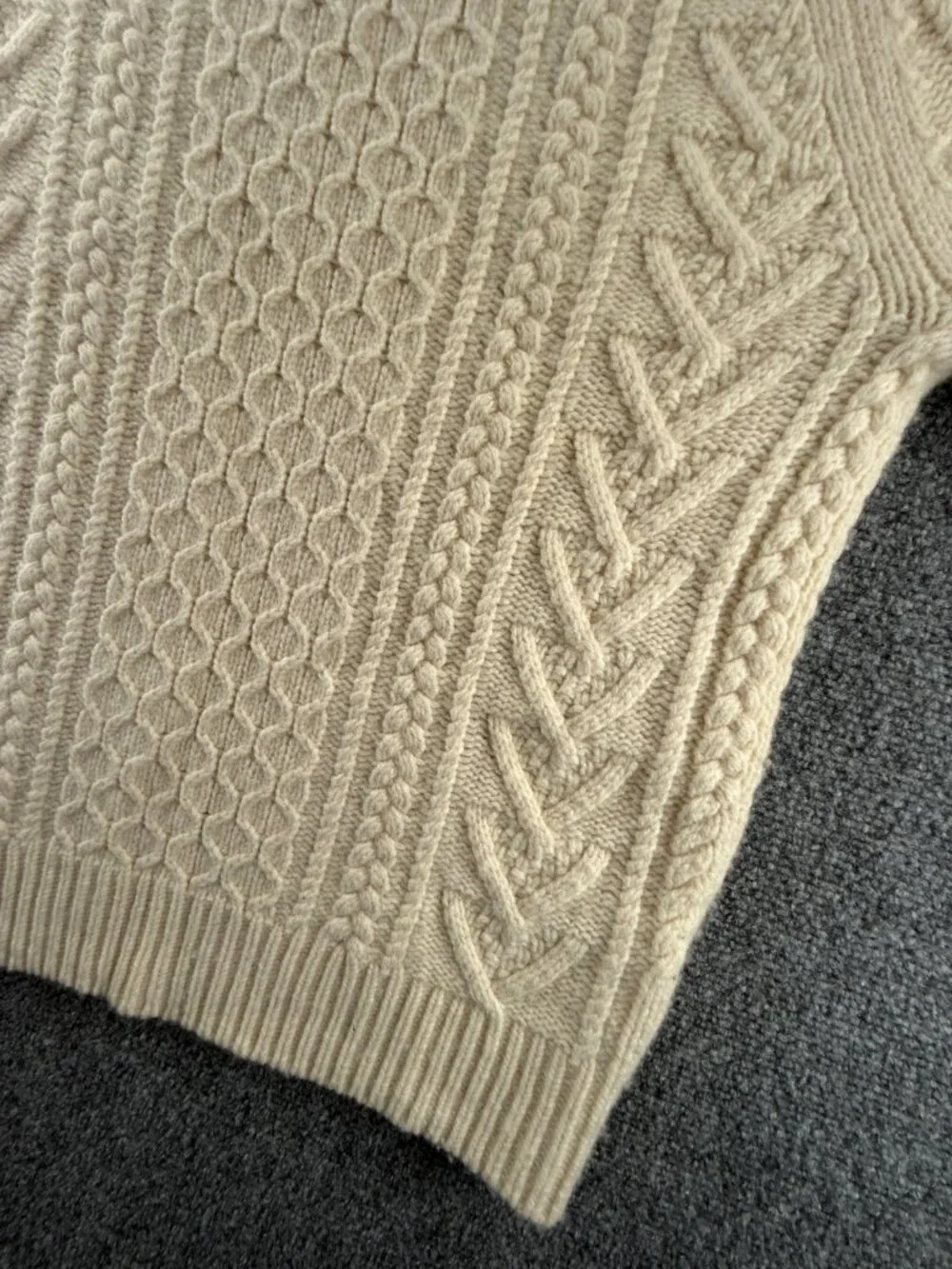 J. Crew Rugged Merino Fisherman Sweater Ivory Cable Knit Chunky Small Wool Uni - Picture 3 of 15